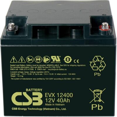 Batterie CSB EVX 12400 - 12 V, 40 Ah, AGM, M5, Usage cyclique Batterie CSB EVX 12400 - 12 V, 40 Ah, AGM, M5, Usage cyclique