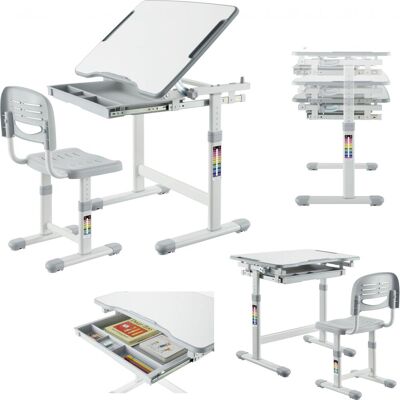 Mozo Mozos MOZOS DC-SET-GREY biurko dziecięce krzesło z regulacją dla dzieci 2-12 lat, Chaise gaming, Gris Mozo Mozos MOZOS DC-SET-GREY biurko dziecięce krzesło z regulacją dla dzieci 2-12 lat, Chaise gaming, Gris