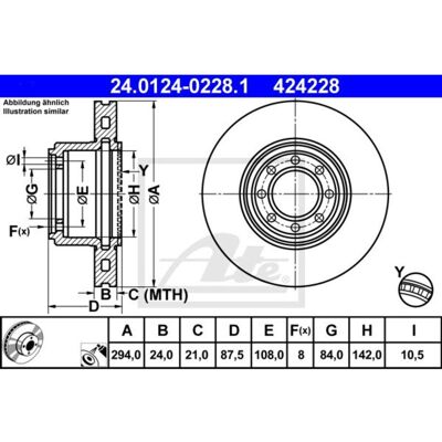 Disque de Frein ATE Modèle 24.0124-0228.1 Ventilé pour IVECO Daily Disque de Frein ATE Modèle 24.0124-0228.1 Ventilé pour IVECO Daily