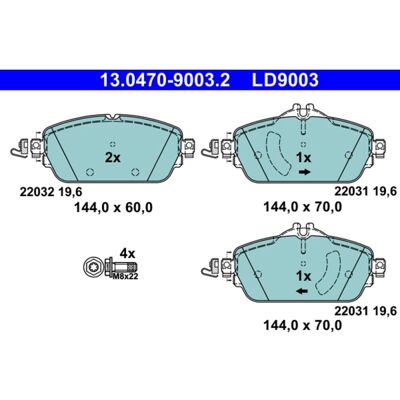 Jeu de plaquettes de frein ATE 13.0470-9003.2, avant, Céramique Jeu de plaquettes de frein ATE 13.0470-9003.2, avant, Céramique
