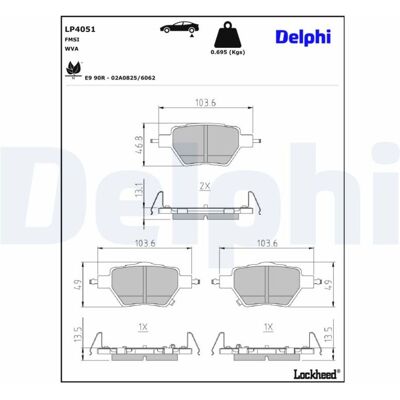 Kit de plaquettes de frein, disque de frein de stationnement DELPHI LP4051 Kit de plaquettes de frein, disque de frein de stationnement DELPHI LP4051