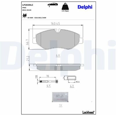 Kit de plaquettes de frein, frein à disque DELPHI LP2039LC Kit de plaquettes de frein, frein à disque DELPHI LP2039LC