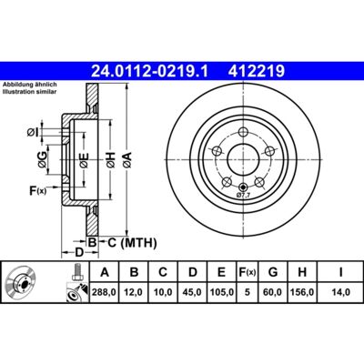 Disque de frein ATE 24.0112-0219.1 arrière, plein, 1 pièce Disque de frein ATE 24.0112-0219.1 arrière, plein, 1 pièce