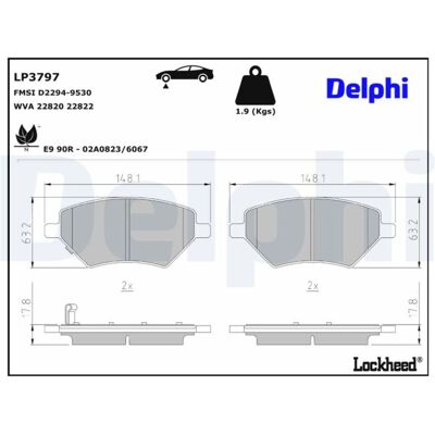Kit de plaquettes de frein, disque de frein de stationnement DELPHI LP3797 Kit de plaquettes de frein, disque de frein de stationnement DELPHI LP3797