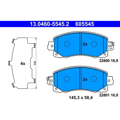 Kit Plaquettes de Frein Ate Subaru - Avant, Indicateur d'usure, 16.9mm Kit Plaquettes de Frein Ate Subaru - Avant, Indicateur d'usure, 16.9mm