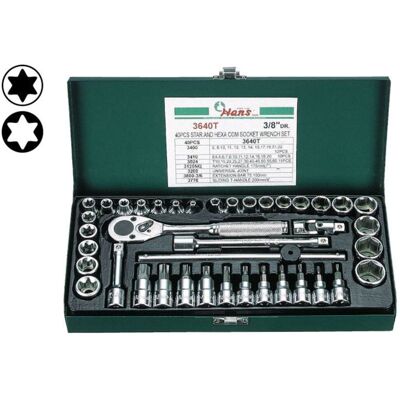 Ensemble de clés à douille HANS 3640T - Hex, Torx, Torx-TR - 3/8" - 40 pièces Ensemble de clés à douille HANS 3640T - Hex, Torx, Torx-TR - 3/8" - 40 pièces