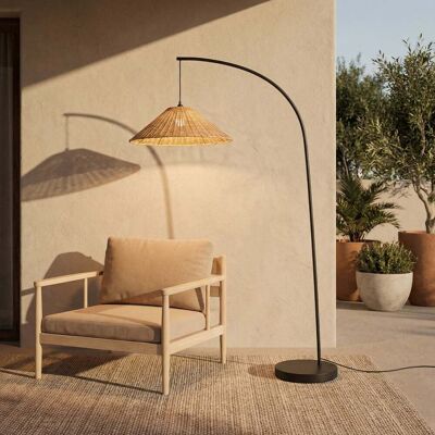 Lampadaire d'extérieur Taniola, 195 cm, E27, conique, rotin, IP44 - Lucande - Terrasse - Rustique - Bois - À ampoule unique Lampadaire d'extérieur Taniola, 195 cm, E27, conique, rotin, IP44 - Lucande - Terrasse - Rustique - Bois - À ampoule unique