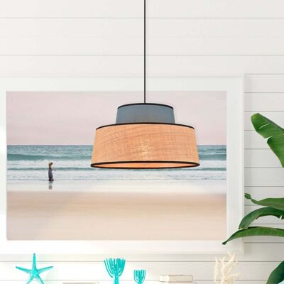 Suspension Mallorca couleur pétrole/naturel, Ø 38 cm - COREP SAS - Salon / séjour - Tissu / textile - Avec abat-jour Suspension Mallorca couleur pétrole/naturel, Ø 38 cm - COREP SAS - Salon / séjour - Tissu / textile - Avec abat-jour