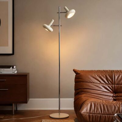 Lampe sur pied Dylan, hauteur 150 cm, chrome/beige, à 2 lampes, 2 x E14 - Lindby - Salon / séjour - Vintage / rétro - Métal - Multi-ampoules Lampe sur pied Dylan, hauteur 150 cm, chrome/beige, à 2 lampes, 2 x E14 - Lindby - Salon / séjour - Vintage / rétro - Métal - Multi-ampoules