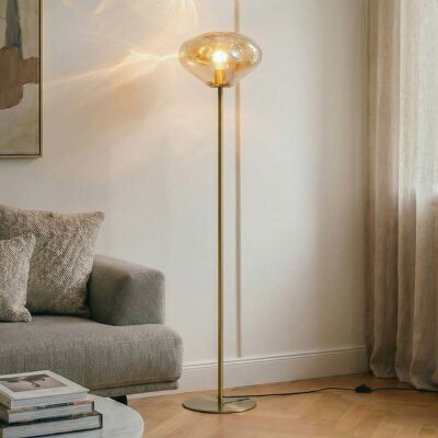 Lelia lampe sur pied hauteur 150 cm ambre verre métal - Lindby - Salle à manger - Design - À ampoule unique Lelia lampe sur pied hauteur 150 cm ambre verre métal - Lindby - Salle à manger - Design - À ampoule unique
