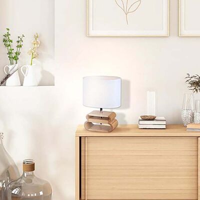 Lampe à poser Oslo, blanc/bois clair, hauteur 30 cm - COREP SAS - Salon / séjour - Scandinave - Tissu / textile - Avec abat-jour Lampe à poser Oslo, blanc/bois clair, hauteur 30 cm - COREP SAS - Salon / séjour - Scandinave - Tissu / textile - Avec abat-jour