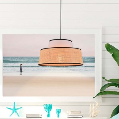 Suspension Mallorca blanche/couleur naturelle, Ø 38 cm - COREP SAS - Salon / séjour - Tissu / textile - Avec abat-jour Suspension Mallorca blanche/couleur naturelle, Ø 38 cm - COREP SAS - Salon / séjour - Tissu / textile - Avec abat-jour