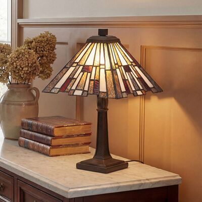 Lampe de table Inglenook bronze/multicolore 37 cm métal/verre - QUOIZEL - Salon / séjour - Tiffany - À ampoule unique Lampe de table Inglenook bronze/multicolore 37 cm métal/verre - QUOIZEL - Salon / séjour - Tiffany - À ampoule unique