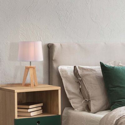 Lampe à poser Yoga blanche/bois clair, hauteur 34 cm - COREP SAS - Salon / séjour - Tissu / textile - Avec abat-jour Lampe à poser Yoga blanche/bois clair, hauteur 34 cm - COREP SAS - Salon / séjour - Tissu / textile - Avec abat-jour