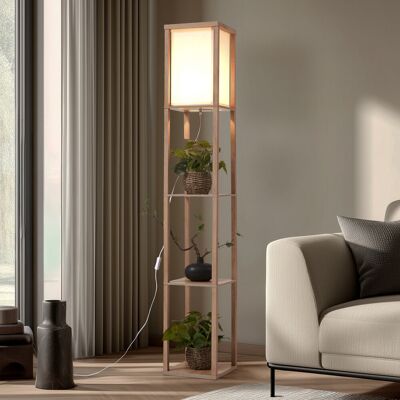 Lampe sur pied Birta, couleur bois/blanc, étagère, bois - Lindby - Salon / séjour - Moderne - Angulaire Lampe sur pied Birta, couleur bois/blanc, étagère, bois - Lindby - Salon / séjour - Moderne - Angulaire