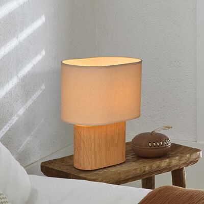 Lampe à poser Santorini en bois clair/beige, hauteur 38 cm - COREP SAS - Salon / séjour - Céramique - Avec abat-jour Lampe à poser Santorini en bois clair/beige, hauteur 38 cm - COREP SAS - Salon / séjour - Céramique - Avec abat-jour