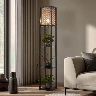 Lampe sur pied Birta, noir/naturel, étagère, rotin - Lindby - Salon / séjour - Moderne - Bois - Angulaire Lampe sur pied Birta, noir/naturel, étagère, rotin - Lindby - Salon / séjour - Moderne - Bois - Angulaire