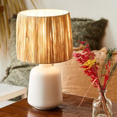Lampe à poser Paros blanche/naturelle, hauteur 34 cm - COREP SAS - Salon / séjour - Céramique - Avec abat-jour Lampe à poser Paros blanche/naturelle, hauteur 34 cm - COREP SAS - Salon / séjour - Céramique - Avec abat-jour