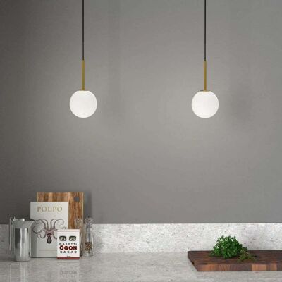 Herstal Métal Laiton Verre Opale Suspension - Luminaire Herstal Métal Laiton Verre Opale Suspension - Luminaire
