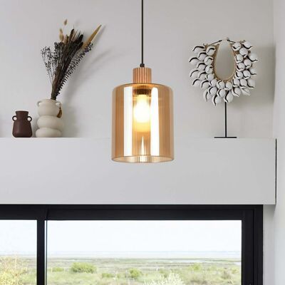 Suspension Giovanni ambre/naturel Ø 18 cm - COREP SAS - Salon / séjour - Moderne - Verre - Avec abat-jour Suspension Giovanni ambre/naturel Ø 18 cm - COREP SAS - Salon / séjour - Moderne - Verre - Avec abat-jour