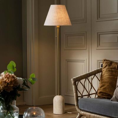 Lampadaire Gino, pied en travertin beige 145 cm - Globen Lighting - Salon / séjour - Design - Tissu / textile - À ampoule unique Lampadaire Gino, pied en travertin beige 145 cm - Globen Lighting - Salon / séjour - Design - Tissu / textile - À ampoule unique