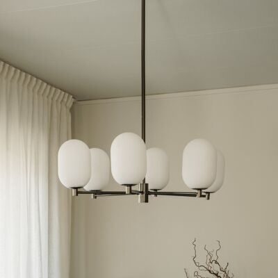 Suspension Noor opale/noir, verre, à 6 lampes - Watt & Veke - Salon / séjour - Moderne Suspension Noor opale/noir, verre, à 6 lampes - Watt & Veke - Salon / séjour - Moderne