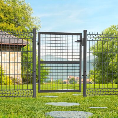 IDMarket Portillon de jardin 105 x 100 cm en acier avec serrure et poignée gris anthracite IDMarket Portillon de jardin 105 x 100 cm en acier avec serrure et poignée gris anthracite