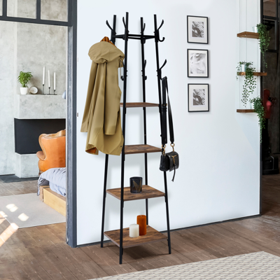 IDMARKET - Tiano - Bois foncé et métal noir - 8 crochets - Porte-manteau IDMARKET - Tiano - Bois foncé et métal noir - 8 crochets - Porte-manteau