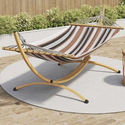 IDMarket XL-hangmat met metalen frame in houtlook en gestreept doek in zwart, wit en chocoladebruin IDMarket XL-hangmat met metalen frame in houtlook en gestreept doek in zwart, wit en chocoladebruin
