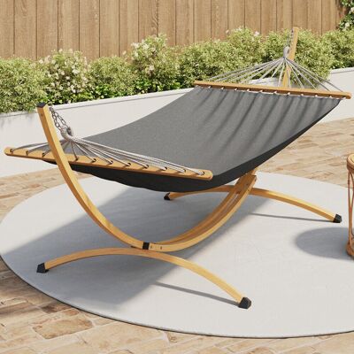 IDMarket XL hangmat met houteffect metalen standaard en grijs canvas IDMarket XL hangmat met houteffect metalen standaard en grijs canvas