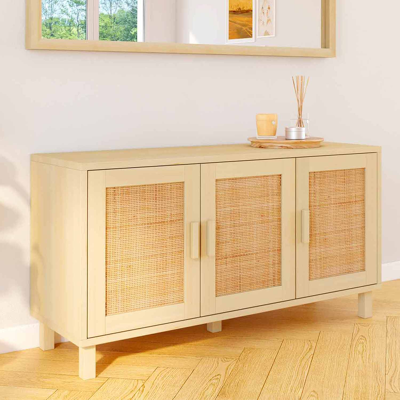 IDMarket Buffet bas bois et cannage 3 portes IDMarket Buffet bas bois et cannage 3 portes