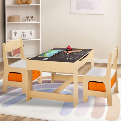 IDMarket Table à dessin réversible pour enfant avec 2 chaises et bacs de rangement IDMarket Table à dessin réversible pour enfant avec 2 chaises et bacs de rangement