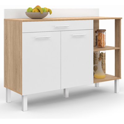 IDMARKET CINA 120cm Buffet de cuisine - Hêtre & blanc - 2 portes + tiroir IDMARKET CINA 120cm Buffet de cuisine - Hêtre & blanc - 2 portes + tiroir