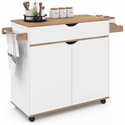 IDMarket Grande desserte cuisine blanche et bois avec placard et tiroir IDMarket Grande desserte cuisine blanche et bois avec placard et tiroir