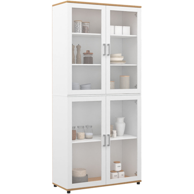 Idmarket Vito Vitrine à 4 portes blanc et bois Idmarket Vito Vitrine à 4 portes blanc et bois