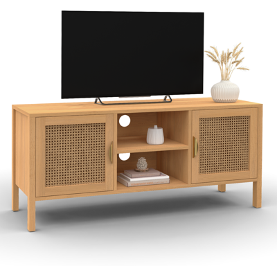 Meuble TV Idmarket EDHEN 110cm avec portes en cane naturel Meuble TV Idmarket EDHEN 110cm avec portes en cane naturel
