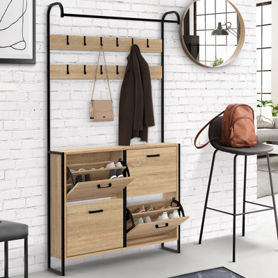 IDMarket Vestiaire d'entrée industriel avec 12 accroches et 4 placards range chaussures IDMarket Vestiaire d'entrée industriel avec 12 accroches et 4 placards range chaussures