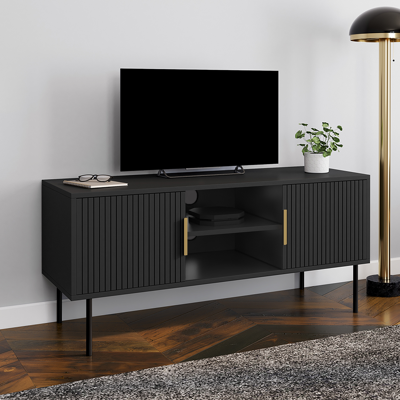Meuble TV noir Marcel Idmarket - 110cm, 2 portes Meuble TV noir Marcel Idmarket - 110cm, 2 portes