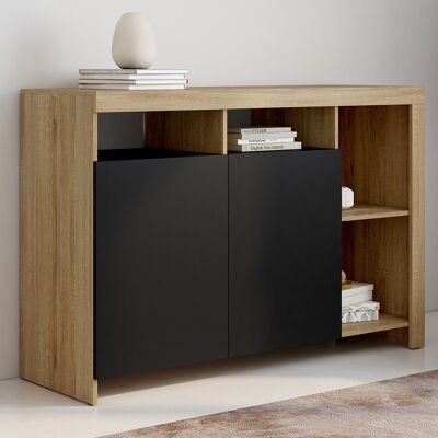 IDMarket Buffet 110 cm en bois façon hêtre avec portes noires et 4 compartiments ouverts IDMarket Buffet 110 cm en bois façon hêtre avec portes noires et 4 compartiments ouverts