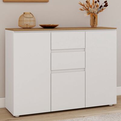 IDMarket Meuble buffet 100 cm 3 portes 2 tiroirs blanc et plateau bois IDMarket Meuble buffet 100 cm 3 portes 2 tiroirs blanc et plateau bois
