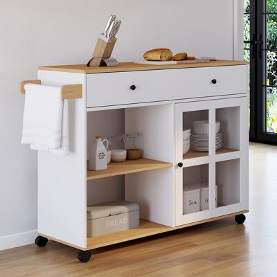 IDMarket Grande desserte de cuisine avec placard vitré bois et blanc IDMarket Grande desserte de cuisine avec placard vitré bois et blanc