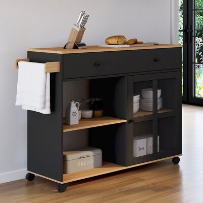 IDMarket Grande desserte de cuisine avec placard vitré bois et noir IDMarket Grande desserte de cuisine avec placard vitré bois et noir