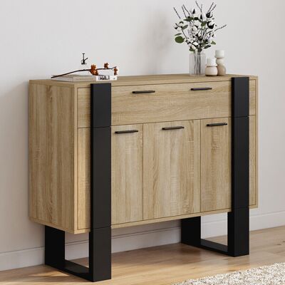 IDMarket Buffet 100 cm 3 portes 1 tiroir noir IDMarket Buffet 100 cm 3 portes 1 tiroir noir