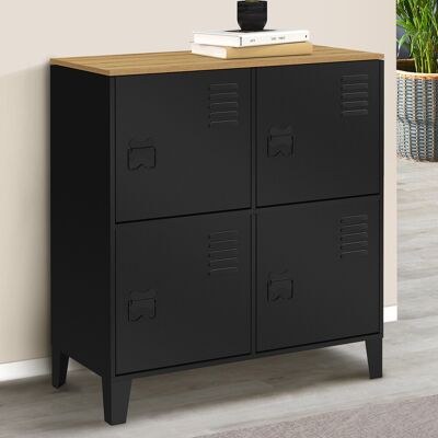 IDMarket Buffet d'appoint casier 70 cm 4 portes en métal noir plateau bois design industriel IDMarket Buffet d'appoint casier 70 cm 4 portes en métal noir plateau bois design industriel