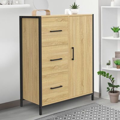 IDMarket Commode de rangement salle de bain design industriel 3 tiroirs 1 placard IDMarket Commode de rangement salle de bain design industriel 3 tiroirs 1 placard