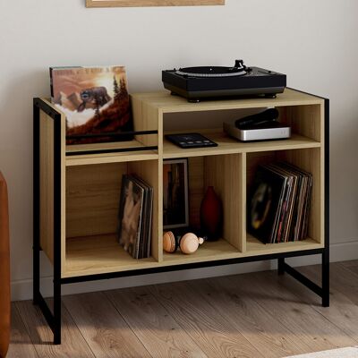 IDMarket Meuble vinyle, buffet de rangement 100cm bois et noir design industriel IDMarket Meuble vinyle, buffet de rangement 100cm bois et noir design industriel