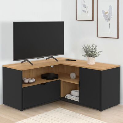 IDMarket Meuble TV d'angle 90 x 90 cm façon hêtre et noir IDMarket Meuble TV d'angle 90 x 90 cm façon hêtre et noir