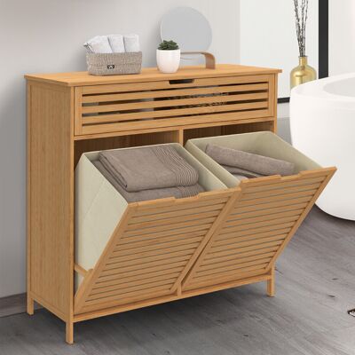 IDMarket Meuble de rangement salle de bain bambou 2 paniers à linge amovibles 1 tiroir tissu écru IDMarket Meuble de rangement salle de bain bambou 2 paniers à linge amovibles 1 tiroir tissu écru