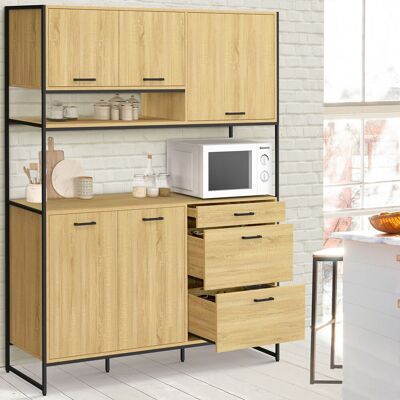 IDMarket Buffet casserolier de cuisine 140 cm 5 portes + 3 tiroirs design industriel IDMarket Buffet casserolier de cuisine 140 cm 5 portes + 3 tiroirs design industriel