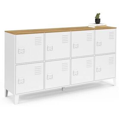 IDMarket Buffet casier 139 cm 8 portes en métal blanc plateau bois design industriel IDMarket Buffet casier 139 cm 8 portes en métal blanc plateau bois design industriel